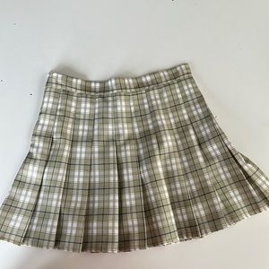 Green Flannel Pleated Skirt
